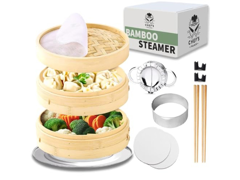 Panier vapeur naturel à 2 niveaux pour dumplings