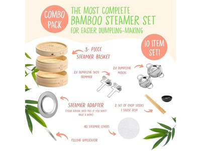 Ensemble de panier vapeur en bambou pour momos et saucisses à la casserole en bois