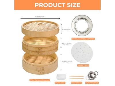 Ensemble en bois pour petits pains et 8 raviolis Panier vapeur en bambou